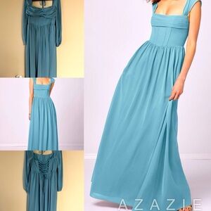 Azazie Barbie™ A-Line Corset Chiffon Floor-Length Dress w/ Sleeves